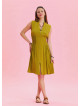 Olive Summer Dress with Stand Collar and Zipper Detail 4441